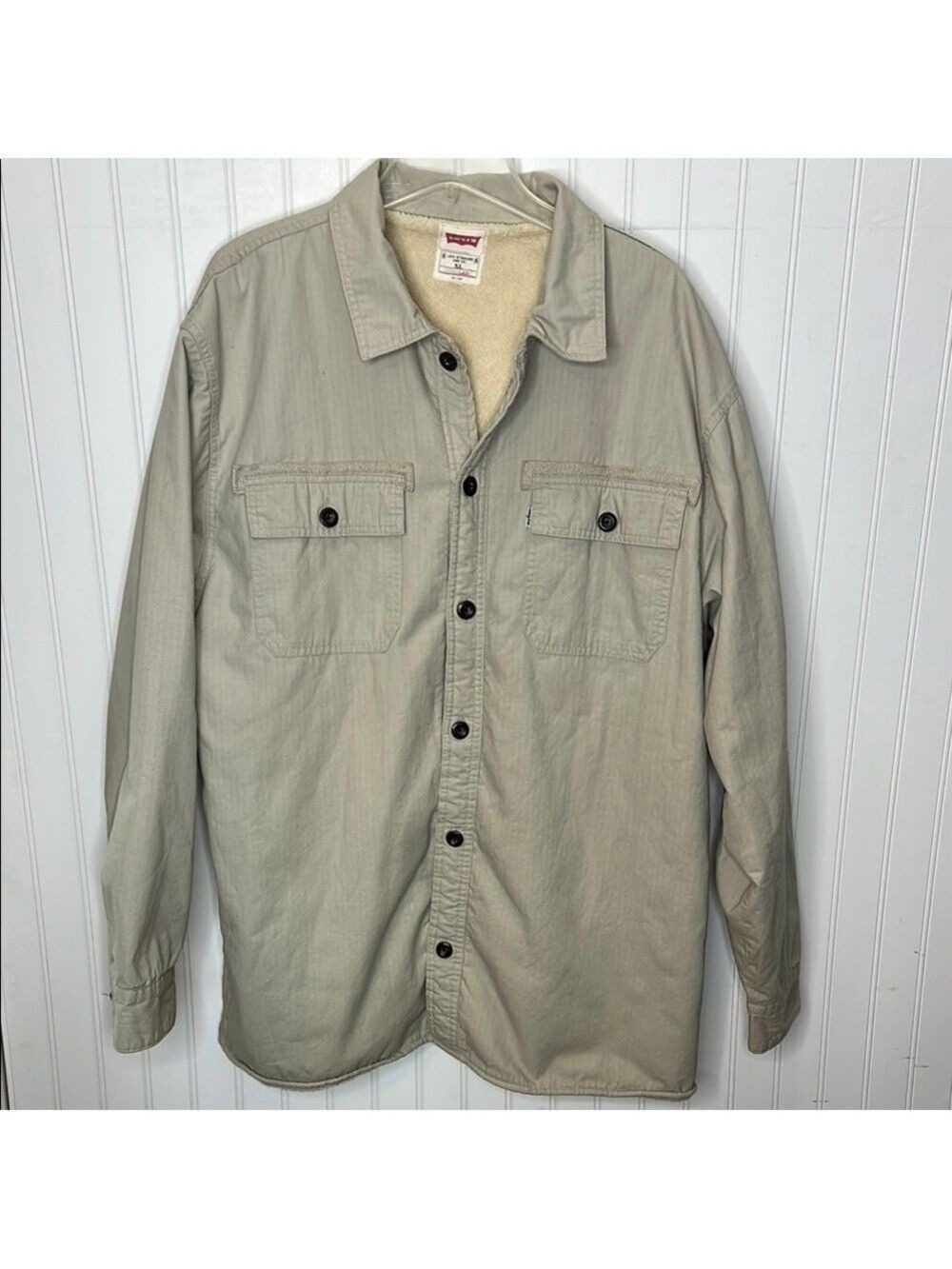 - Levi's Men's Khaki Button-Up Fleece Jacket Size XL